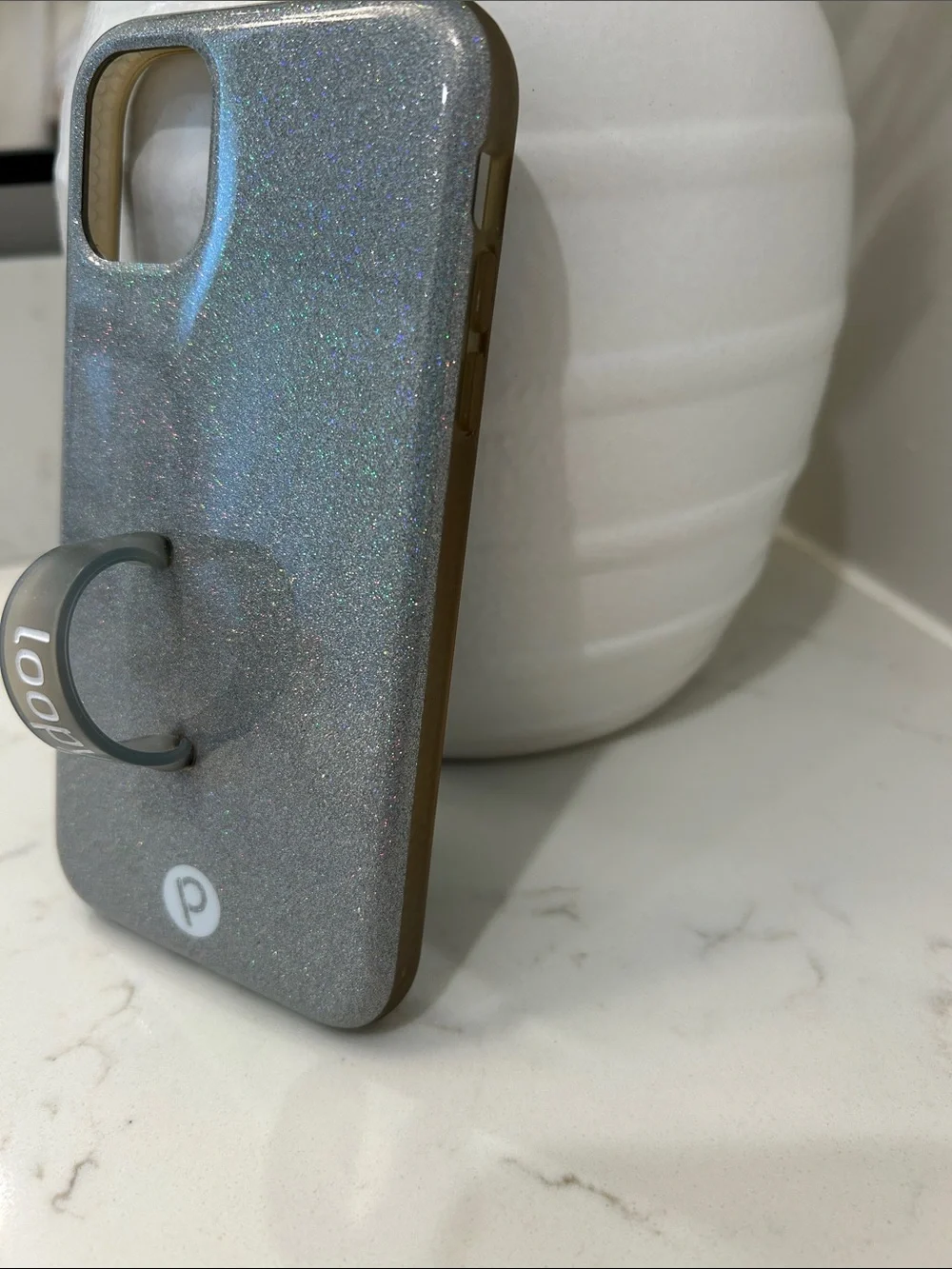 Loopy Case Holographic Silver Glitter Phone Case with Built-In Loop